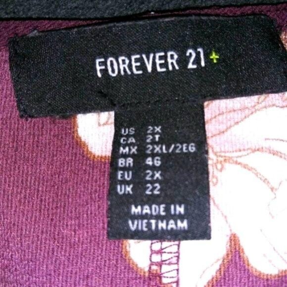 Forever 21+ Womens Burgundy Floral V-Neck Long Sleeve Blouse Plus Size 2X - Picture 6 of 7